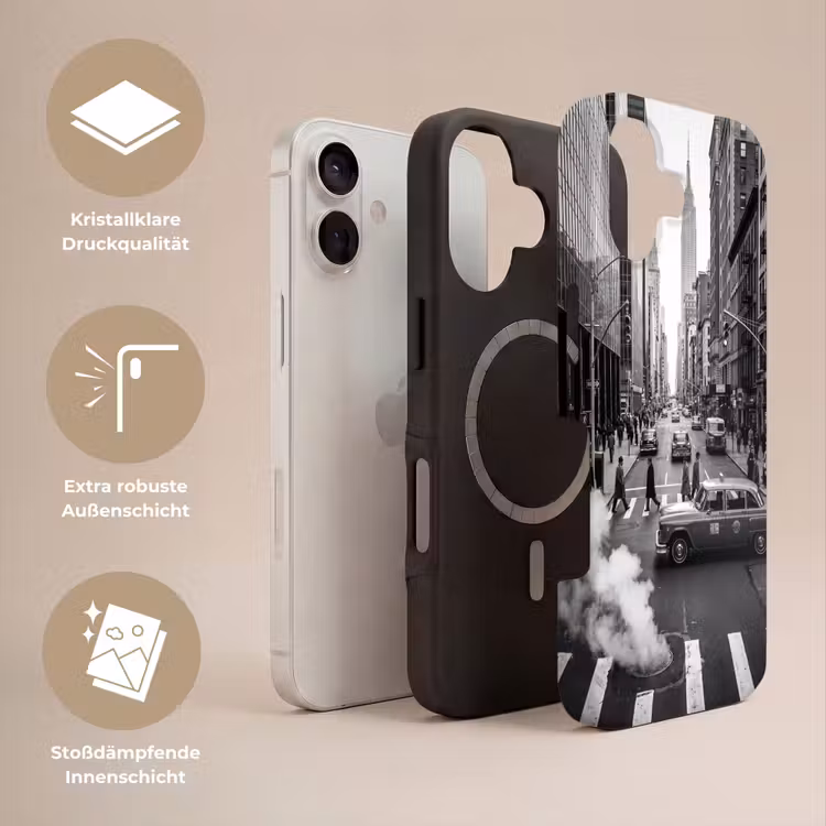 Stad - Straat - Gebouwen - Verkeer - Zwart-wit Toughcase MagSafe Apple iPhone 17 klein -USP_Lagen_DE