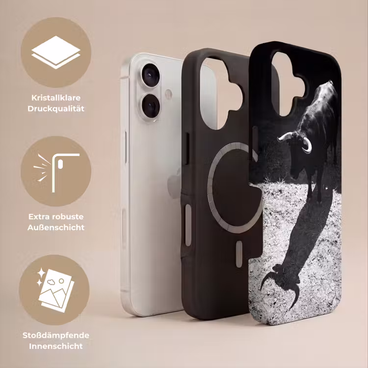 Stier - Schaduw - Dieren - Contrast - Zwart-wit Toughcase MagSafe Apple iPhone 17 klein -USP_Lagen_DE