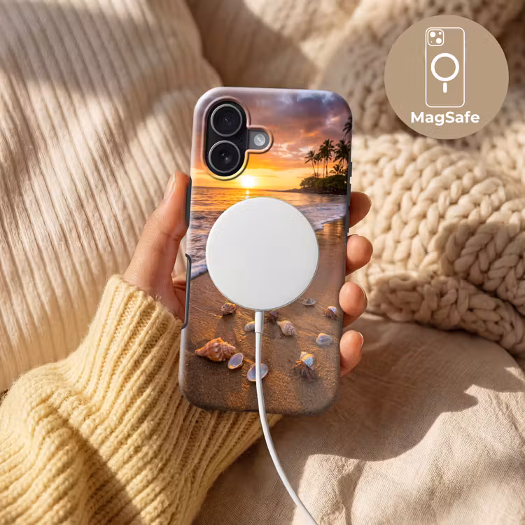 Strand - Zonsondergang - Palmbomen - Natuur - Oranje Toughcase MagSafe Apple iPhone 17 klein -USP_MagsafeV