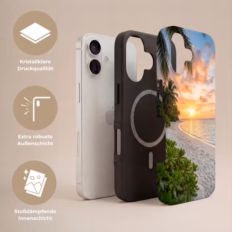Strand - Zonsondergang - Palmbomen - Tropisch - Natuur Toughcase MagSafe Apple iPhone 17 klein -USP_Lagen_DE