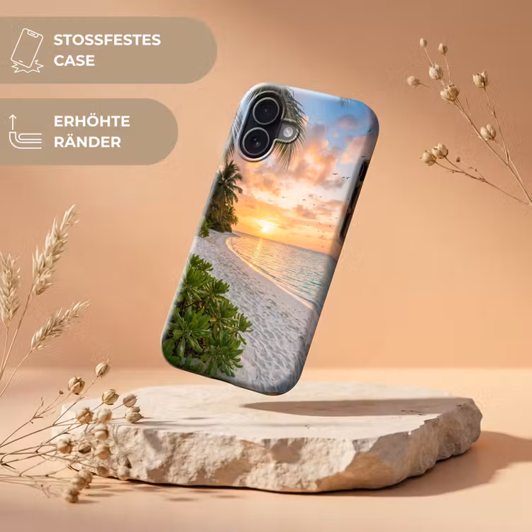 Strand - Zonsondergang - Palmbomen - Tropisch - Natuur Toughcase MagSafe Apple iPhone 17 klein -USP_RandenV_DE