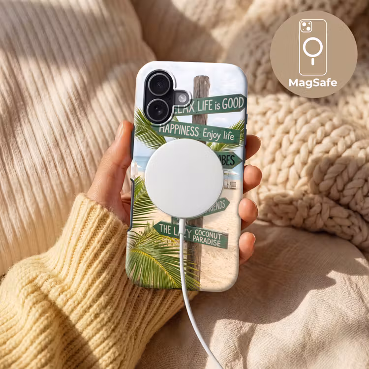 Strand - Wegwijzer - Palmen - Tropisch - Groen Toughcase MagSafe Apple iPhone 17 klein -USP_MagsafeV