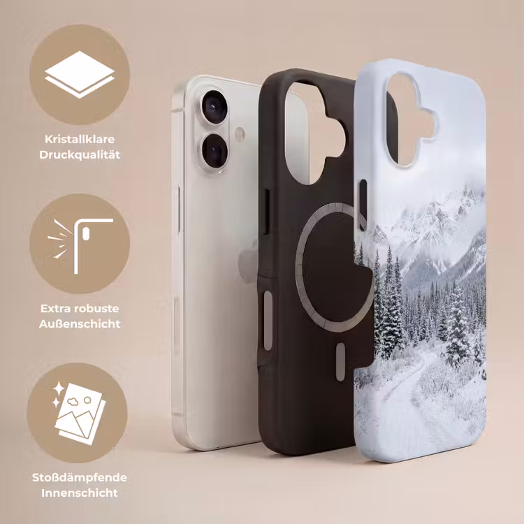 Weg - Bergen - Sneeuw - Naaldbos - Avontuurlijk Toughcase MagSafe Apple iPhone 17 klein -USP_Lagen_DE