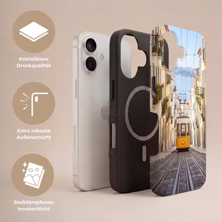 Tram - Straat - Stad - Architectuur - Geel Toughcase MagSafe Apple iPhone 17 klein -USP_Lagen_DE
