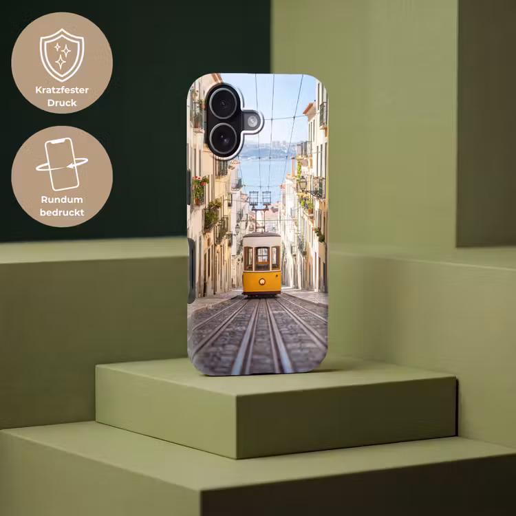Tram - Straat - Stad - Architectuur - Geel Toughcase MagSafe Apple iPhone 17 klein -USP_PrintM_DE