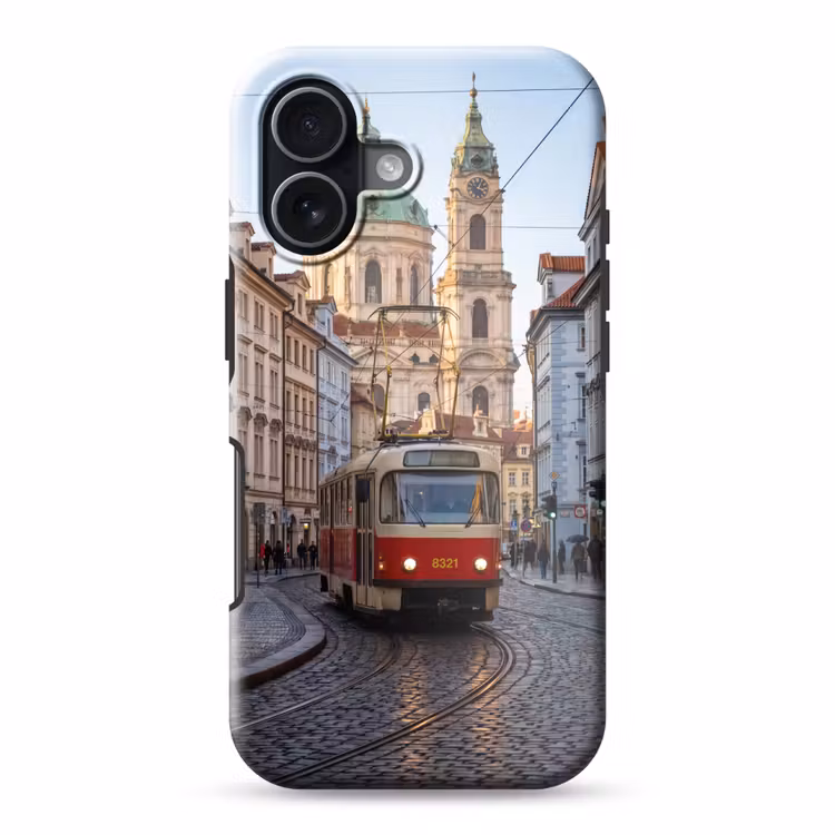 Tram - Straat - Stadsgezicht - Klassiek - Rood Toughcase MagSafe Apple iPhone 17 klein -3d