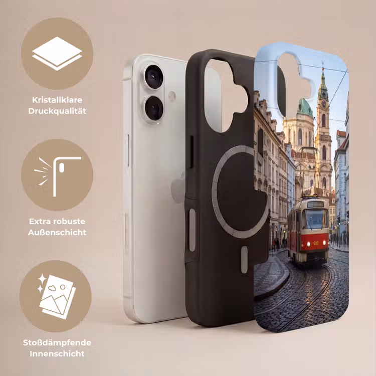 Tram - Straat - Stadsgezicht - Klassiek - Rood Toughcase MagSafe Apple iPhone 17 klein -USP_Lagen_DE