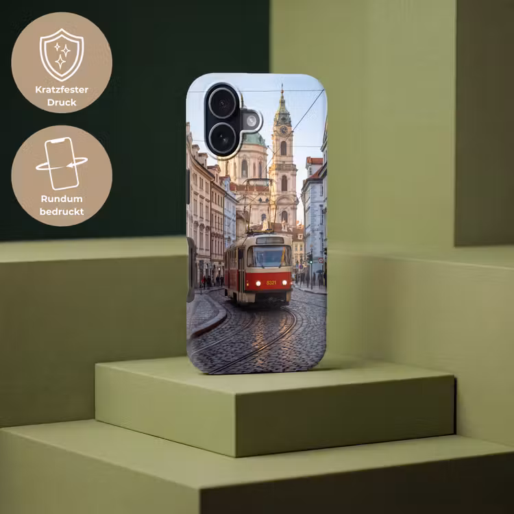 Tram - Straat - Stadsgezicht - Klassiek - Rood Toughcase MagSafe Apple iPhone 17 klein -USP_PrintM_DE