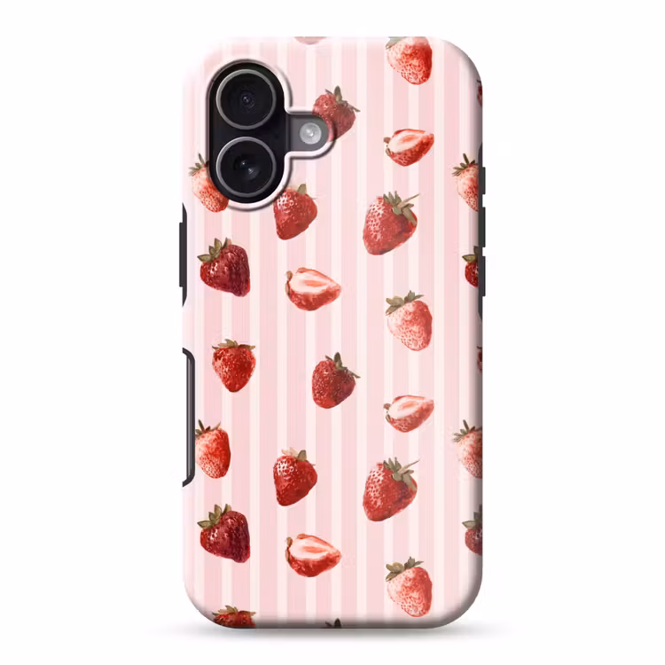 Strepen - Aardbei - Roze Toughcase MagSafe Apple iPhone 17 klein 1017 -3d
