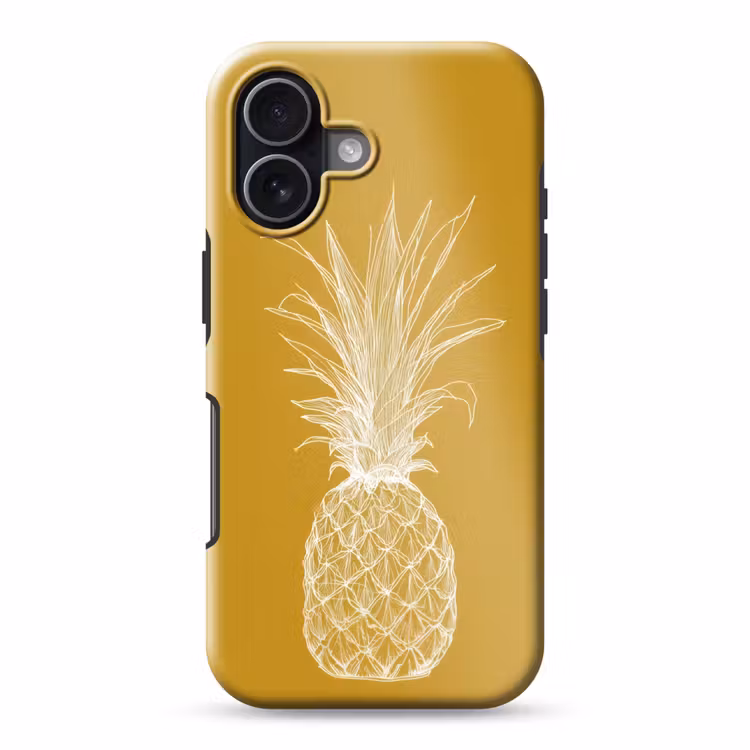 Lijnillustratie - Ananas - Bladkroon - Okergeel Toughcase MagSafe Apple iPhone 17 klein -3d