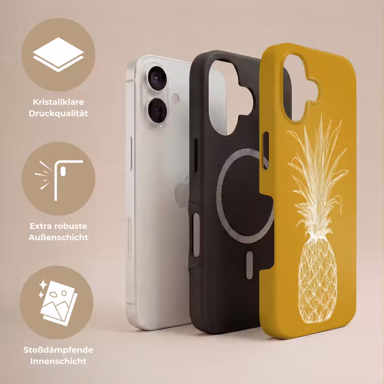 Lijnillustratie - Ananas - Bladkroon - Okergeel Toughcase MagSafe Apple iPhone 17 klein -USP_Lagen_DE