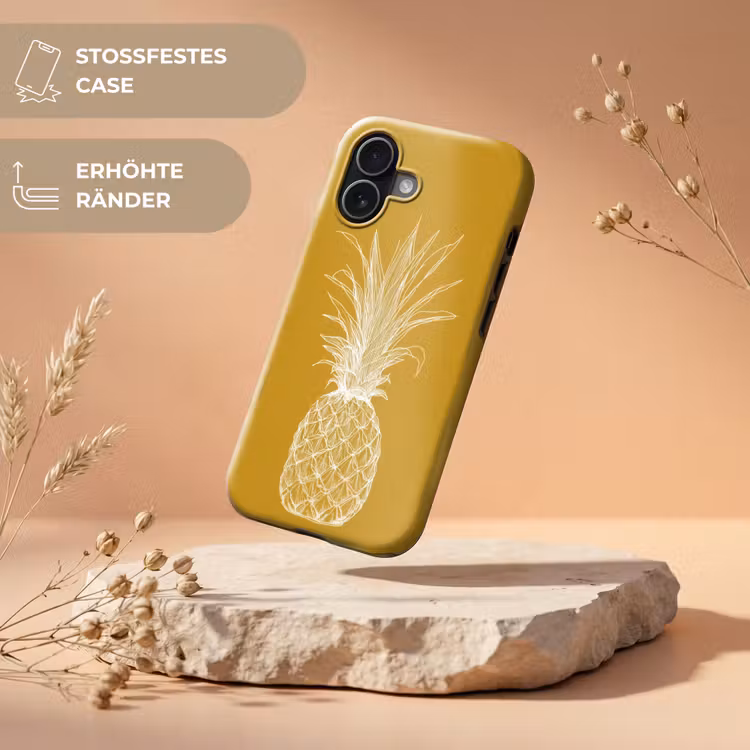 Lijnillustratie - Ananas - Bladkroon - Okergeel Toughcase MagSafe Apple iPhone 17 klein -USP_RandenV_DE