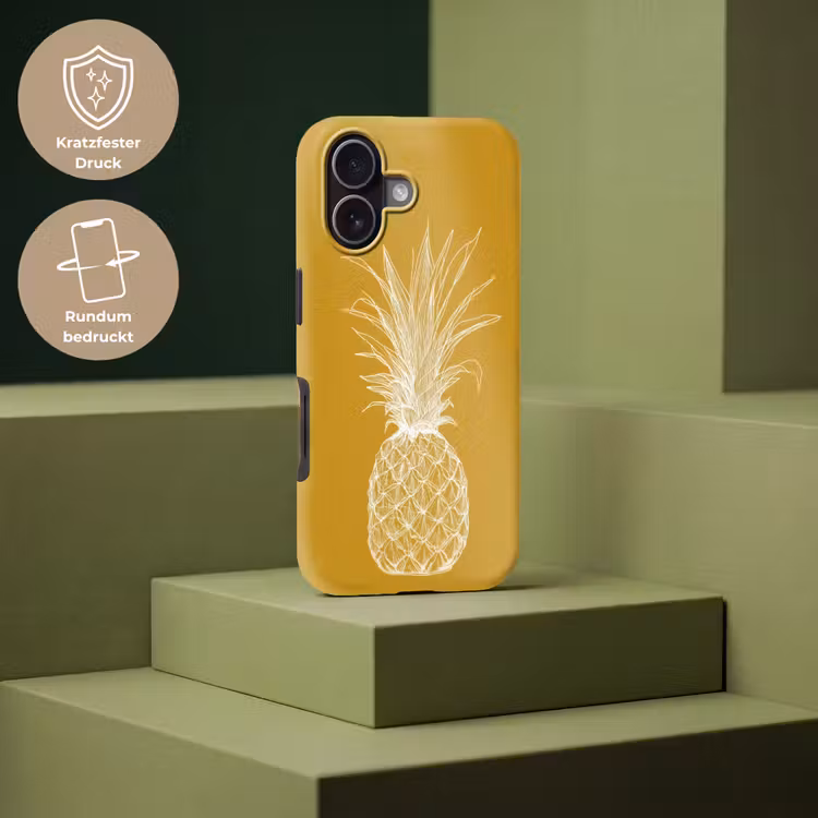 Lijnillustratie - Ananas - Bladkroon - Okergeel Toughcase MagSafe Apple iPhone 17 klein -USP_PrintM_DE