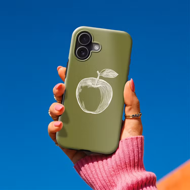 Lijntekening - Appel - Olijfgroen - Blaadje Toughcase MagSafe Apple iPhone 17 klein -Sfeer1V
