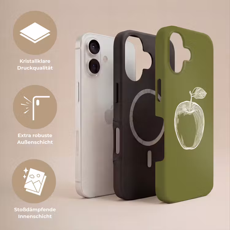 Lijntekening - Appel - Olijfgroen - Blaadje Toughcase MagSafe Apple iPhone 17 klein -USP_Lagen_DE
