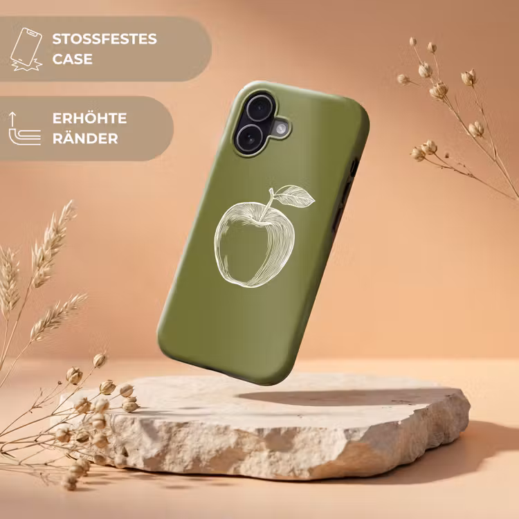 Lijntekening - Appel - Olijfgroen - Blaadje Toughcase MagSafe Apple iPhone 17 klein -USP_RandenV_DE