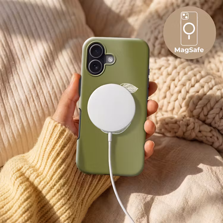 Lijntekening - Appel - Olijfgroen - Blaadje Toughcase MagSafe Apple iPhone 17 klein -USP_MagsafeV