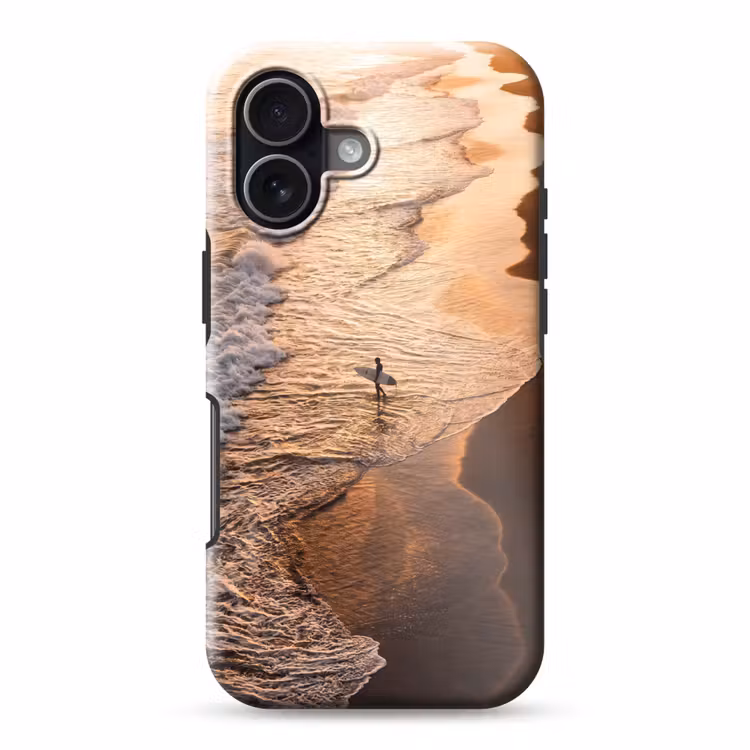 Surfer - Strand - Zonsondergang - Oceaan - Goud Toughcase MagSafe Apple iPhone 17 klein -3d