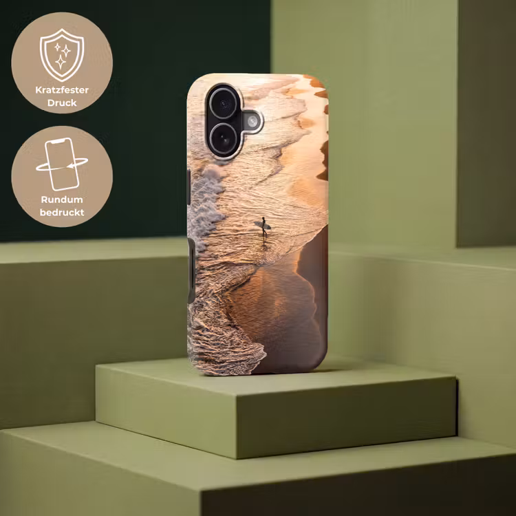 Surfer - Strand - Zonsondergang - Oceaan - Goud Toughcase MagSafe Apple iPhone 17 klein -USP_PrintM_DE