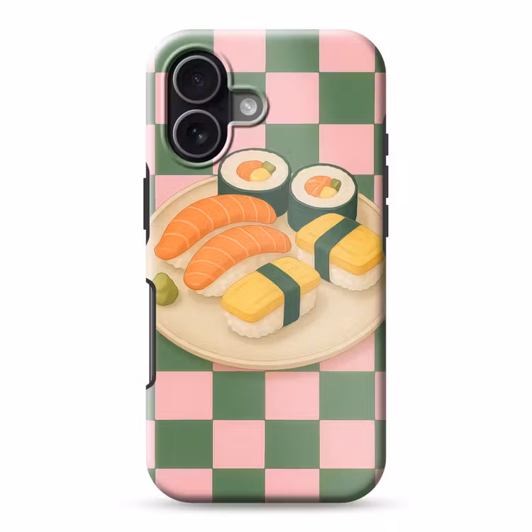 Sushi - Bord - Geblokt - Groen Toughcase MagSafe Apple iPhone 17 klein -3d