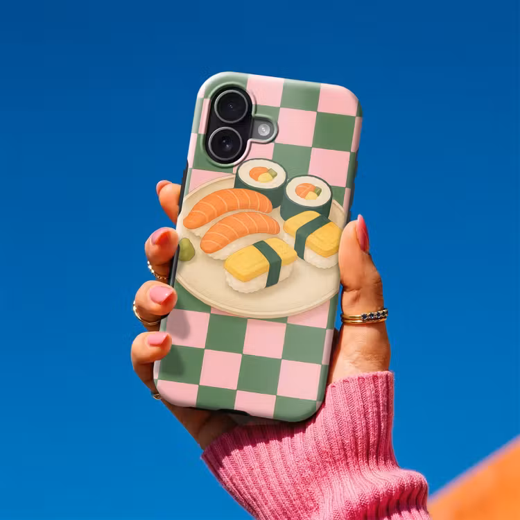 Sushi - Bord - Geblokt - Groen Toughcase MagSafe Apple iPhone 17 klein -Sfeer1V