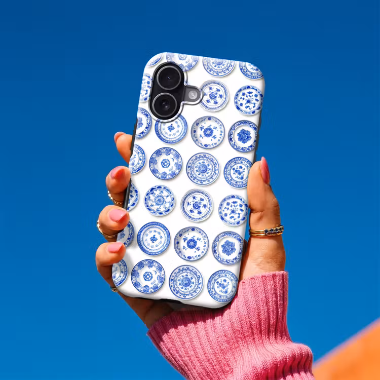 Borden - Bloemen - Patroon - Blauw Toughcase MagSafe Apple iPhone 17 klein 1017 -Sfeer1V