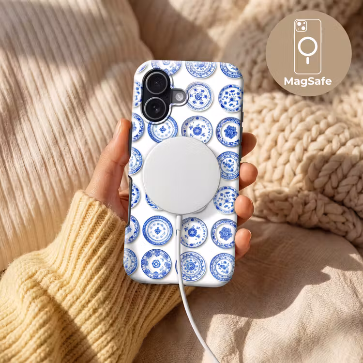 Borden - Bloemen - Patroon - Blauw Toughcase MagSafe Apple iPhone 17 klein 1017 -USP_MagsafeV