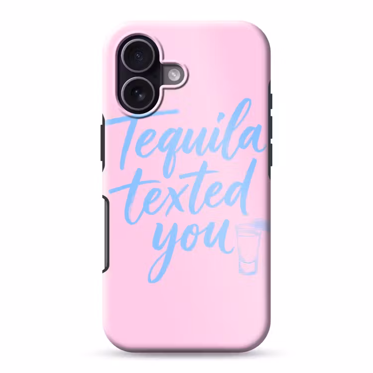 Tequila texted you - Roze - Blauw Toughcase MagSafe Apple iPhone 17 klein -3d