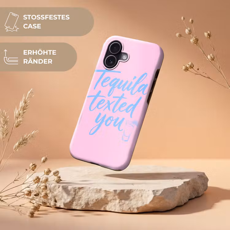 Tequila texted you - Roze - Blauw Toughcase MagSafe Apple iPhone 17 klein -USP_RandenV_DE