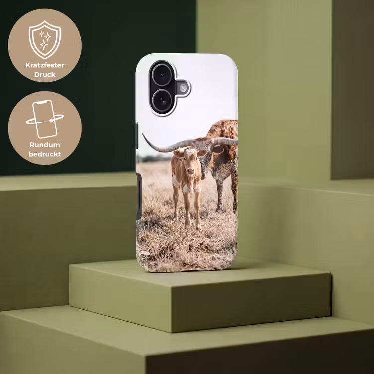 Texas Longhorn - Kalf - Weide - Dieren Toughcase MagSafe Apple iPhone 17 klein -USP_PrintM_DE