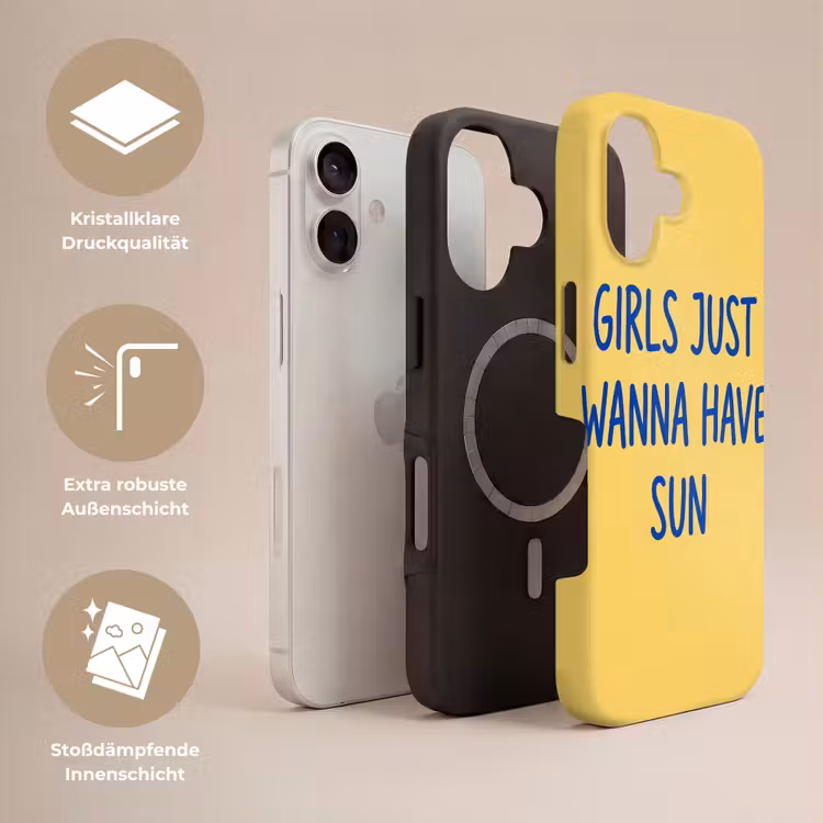 Tekst - Zon - Zomer - Modern - Geel Toughcase MagSafe Apple iPhone 17 klein -USP_Lagen_DE