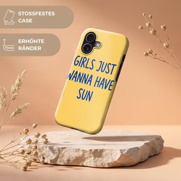 Tekst - Zon - Zomer - Modern - Geel Toughcase MagSafe Apple iPhone 17 klein -USP_RandenV_DE