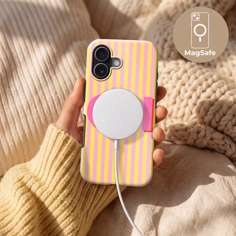 Tekst - Strepen - Roze Toughcase MagSafe Apple iPhone 17 klein -USP_MagsafeV