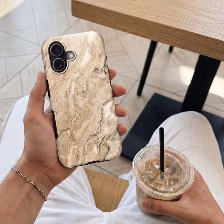 Textuur - Aders - Abstract - Modern - Beige Toughcase MagSafe Apple iPhone 17 klein -Sfeer1M