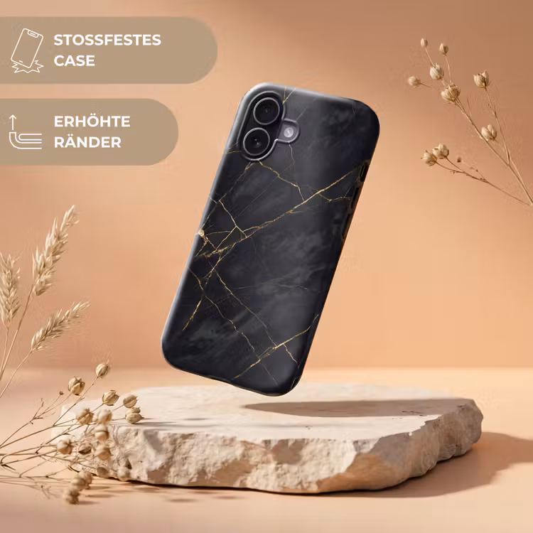 Textuur - Gouden lijnen - Abstract - Modern - Zwart Toughcase MagSafe Apple iPhone 17 klein -USP_RandenV_DE