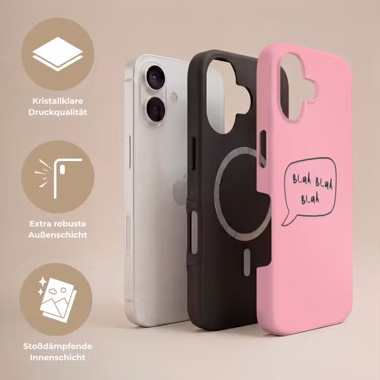 Tekstwolkje - BLAH BLAH BLAH - Roze Toughcase MagSafe Apple iPhone 17 klein -USP_Lagen_DE