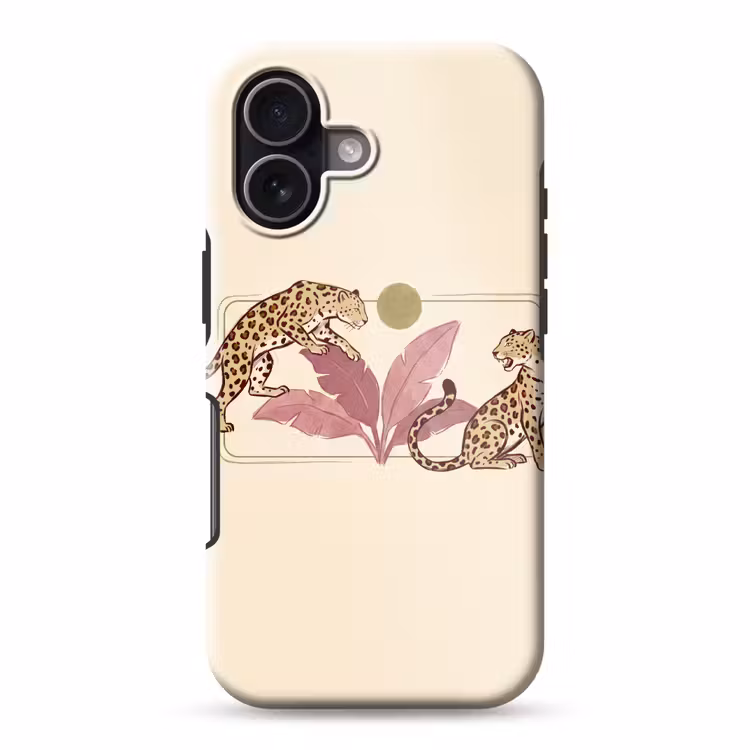 Dieren - Kat - Jungle - Illustratie - Beige Toughcase MagSafe Apple iPhone 17 klein -3d