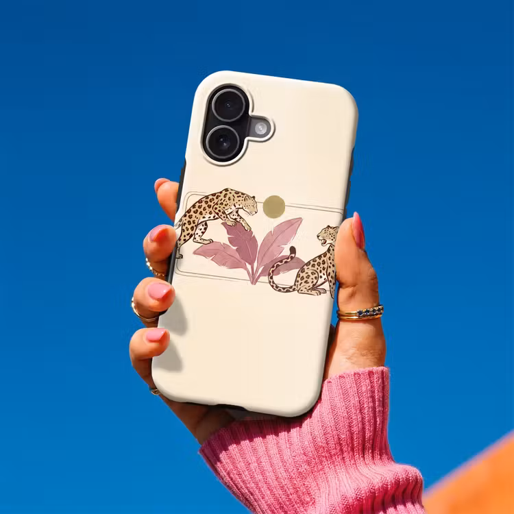 Dieren - Kat - Jungle - Illustratie - Beige Toughcase MagSafe Apple iPhone 17 klein -Sfeer1V
