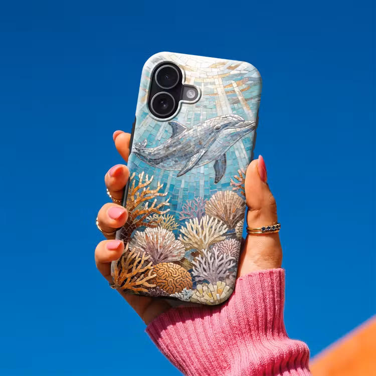 Dieren - Mozaïek - Oceaan - Koraal - Blauw Toughcase MagSafe Apple iPhone 17 klein -Sfeer1V