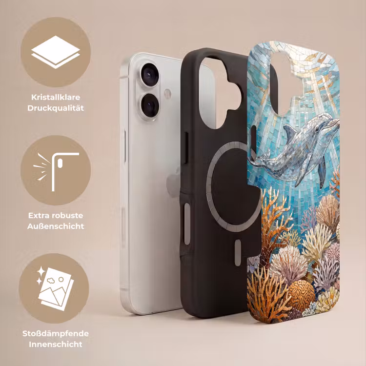 Dieren - Mozaïek - Oceaan - Koraal - Blauw Toughcase MagSafe Apple iPhone 17 klein -USP_Lagen_DE