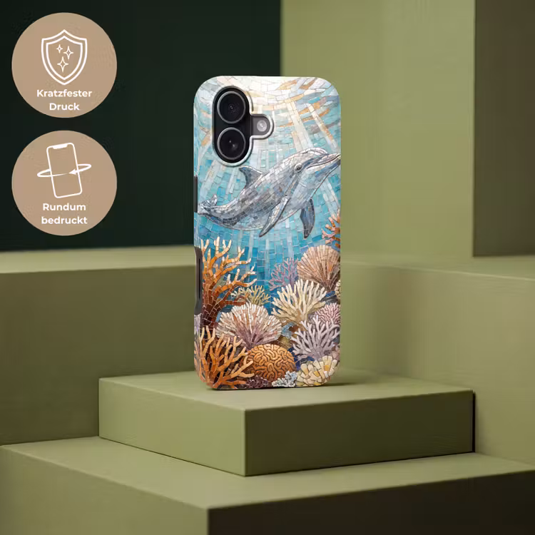 Dieren - Mozaïek - Oceaan - Koraal - Blauw Toughcase MagSafe Apple iPhone 17 klein -USP_PrintM_DE