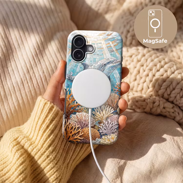 Dieren - Mozaïek - Oceaan - Koraal - Blauw Toughcase MagSafe Apple iPhone 17 klein -USP_MagsafeV