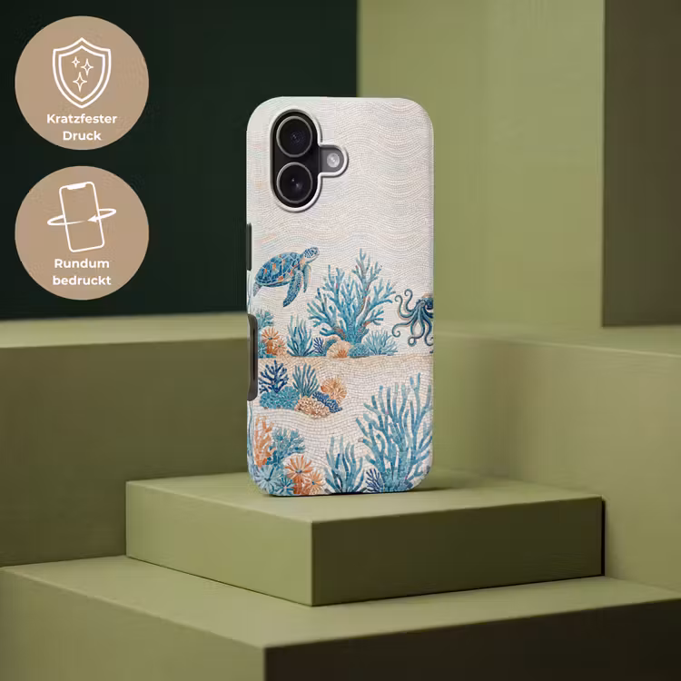 Dieren - Onderwater - Natuur - Mozaïek - Blauw Toughcase MagSafe Apple iPhone 17 klein -USP_PrintM_DE