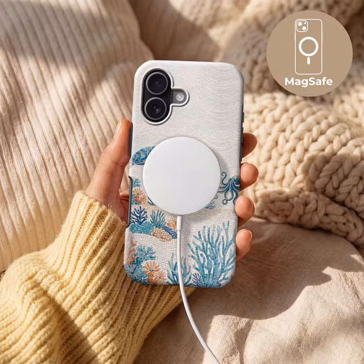 Dieren - Onderwater - Natuur - Mozaïek - Blauw Toughcase MagSafe Apple iPhone 17 klein -USP_MagsafeV