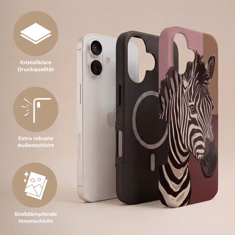 Dieren - Zebrahoofd - Wildlife - Modern - Bruin Toughcase MagSafe Apple iPhone 17 klein -USP_Lagen_DE