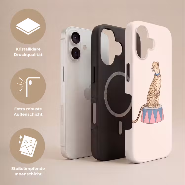 Dieren - Circus - Illustratie - Vintage - Roze Toughcase MagSafe Apple iPhone 17 klein -USP_Lagen_DE