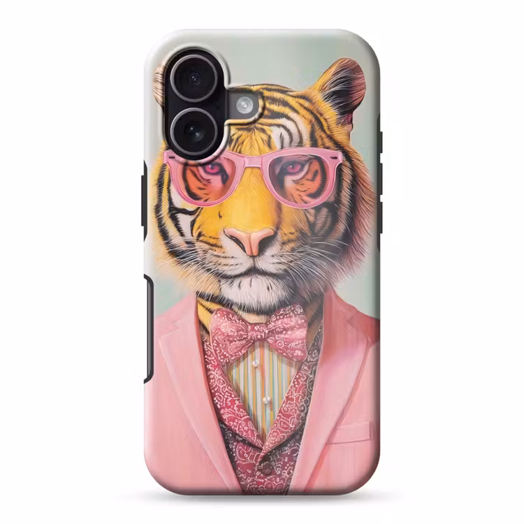Tijger - Strik - Jasje - Roze Toughcase MagSafe Apple iPhone 17 klein -3d