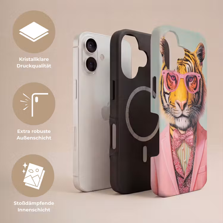 Tijger - Strik - Jasje - Roze Toughcase MagSafe Apple iPhone 17 klein -USP_Lagen_DE