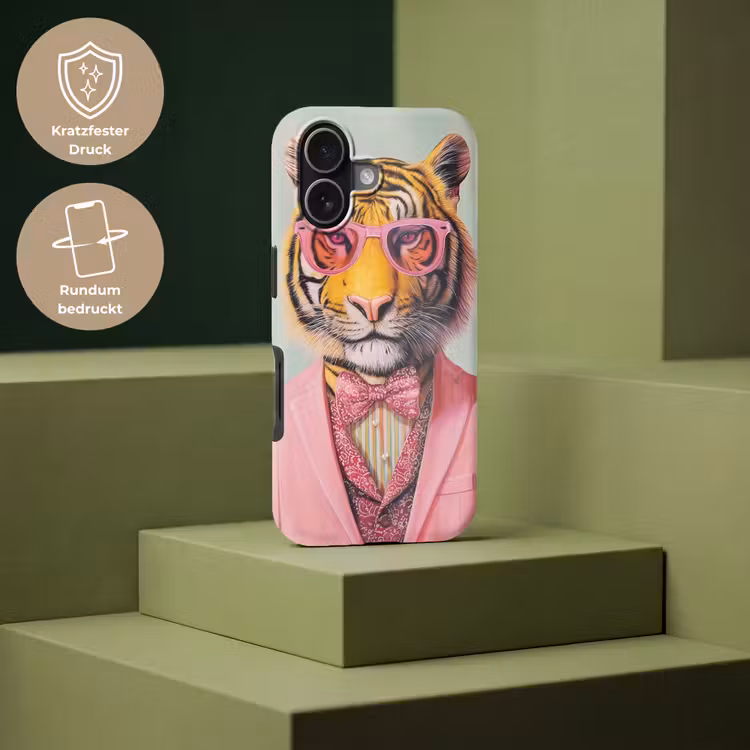 Tijger - Strik - Jasje - Roze Toughcase MagSafe Apple iPhone 17 klein -USP_PrintM_DE