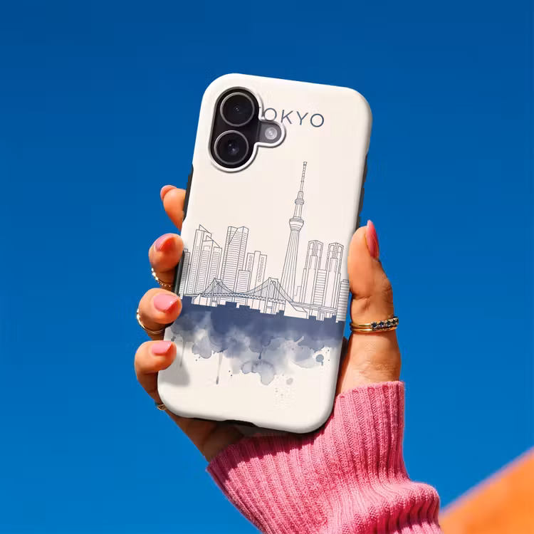 Tokyo - Skyline - Stad - Abstract - Blauw Toughcase MagSafe Apple iPhone 17 klein -Sfeer1V